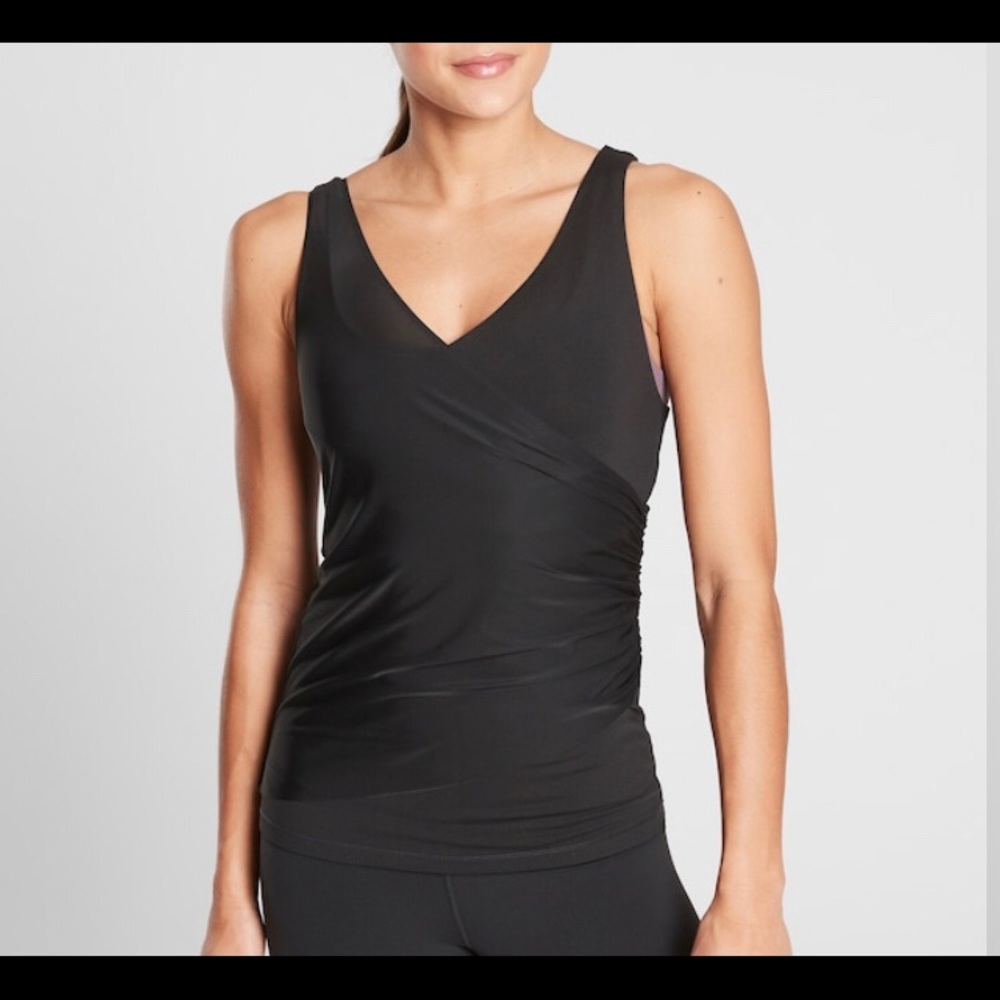 Athleta Lotus Ruched Tank NWT Black Small Fitted